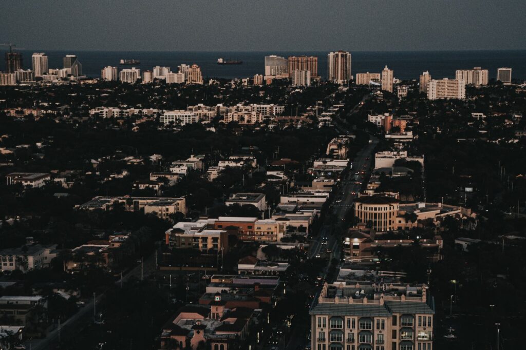 Aerial view of Fort Lauderdale at dusk