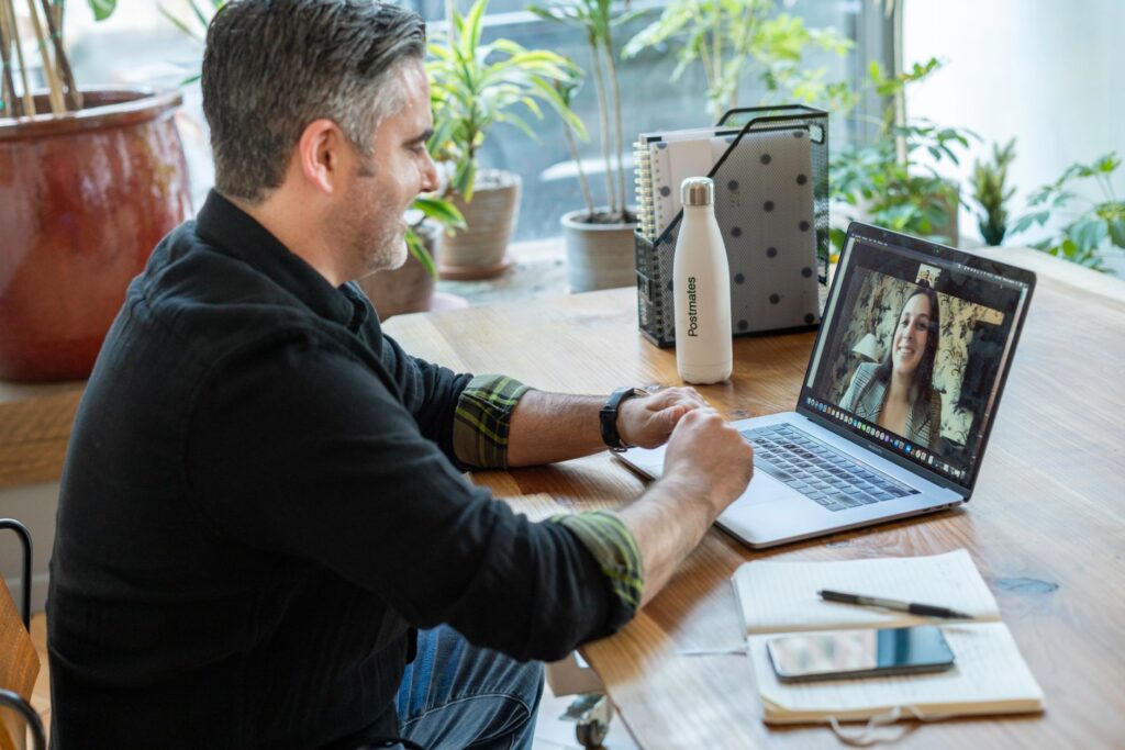 Employee on a video call while working remotely
